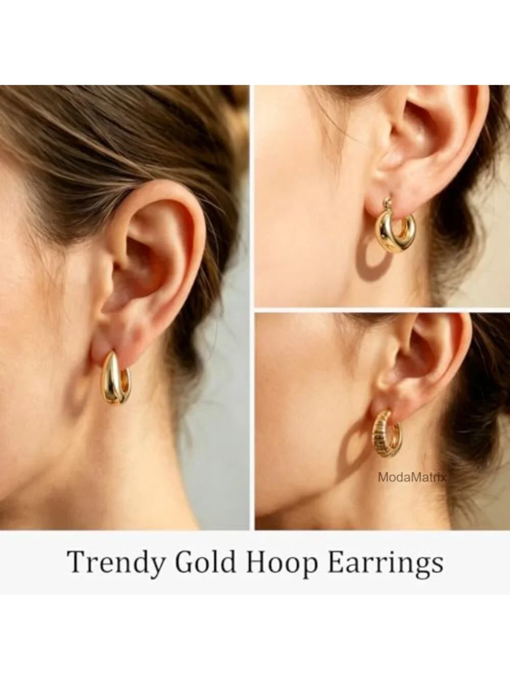6 Pairs Chunky Gold Hoop Earrings, 14K Gold Plated Hypoallergenic, Thick